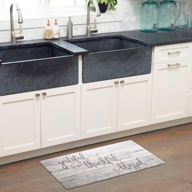SoHome Cozy Living Grateful Thankful Modern Farmhouse Anti-Fatigue Kitchen Mat, Grey/Black