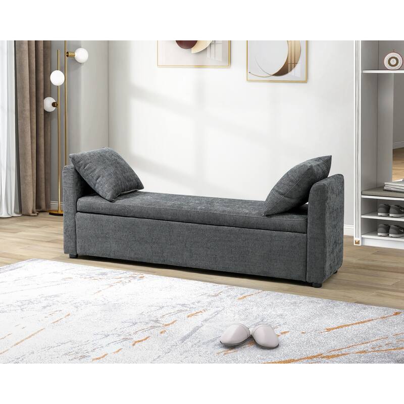 Franco Modern Upholstered Storage Bench with Two Throw Pillows and Thick Padded Cushion