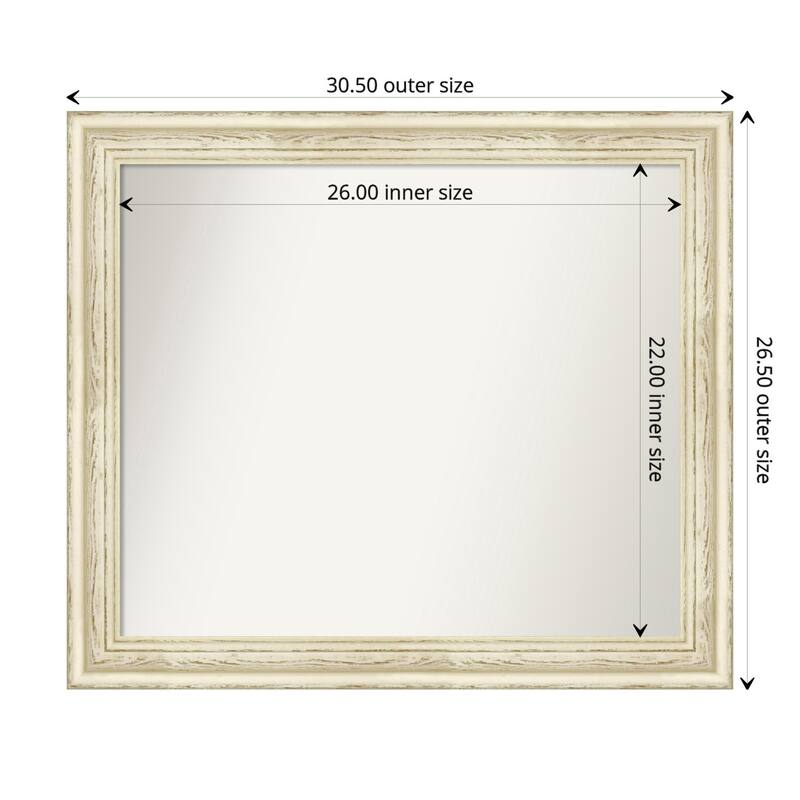 Country White Wash Framed Non-Beveled Custom Wall Mirror, Bathroom Vanity Mirror - Outer Size: 30.5 x 26.5