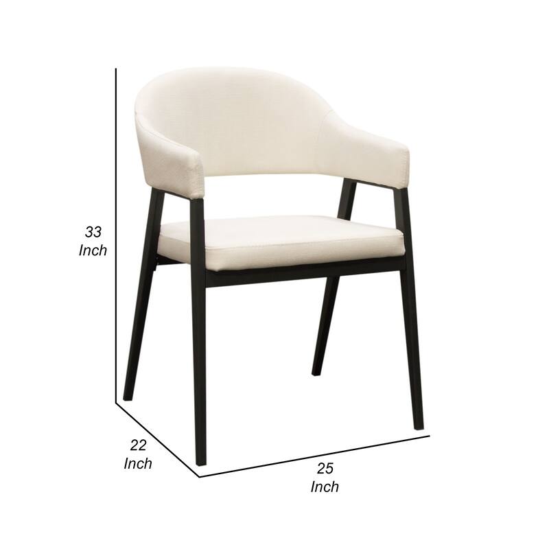 Arie Dining Side Chair Set of 2, Cream White Polyester, Black Legs