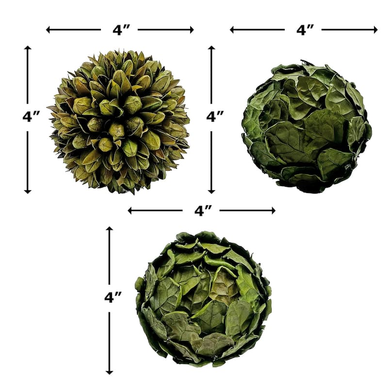 Preserved Decorative PineCone and Oak Leaves Balls - Set of 3