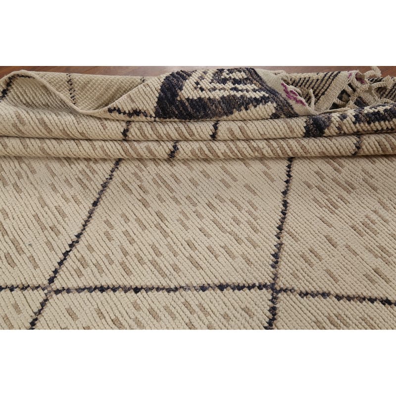 Trellis Moroccan Area Rug Hand-Knotted Wool Carpet - 6'11"x 10'9"