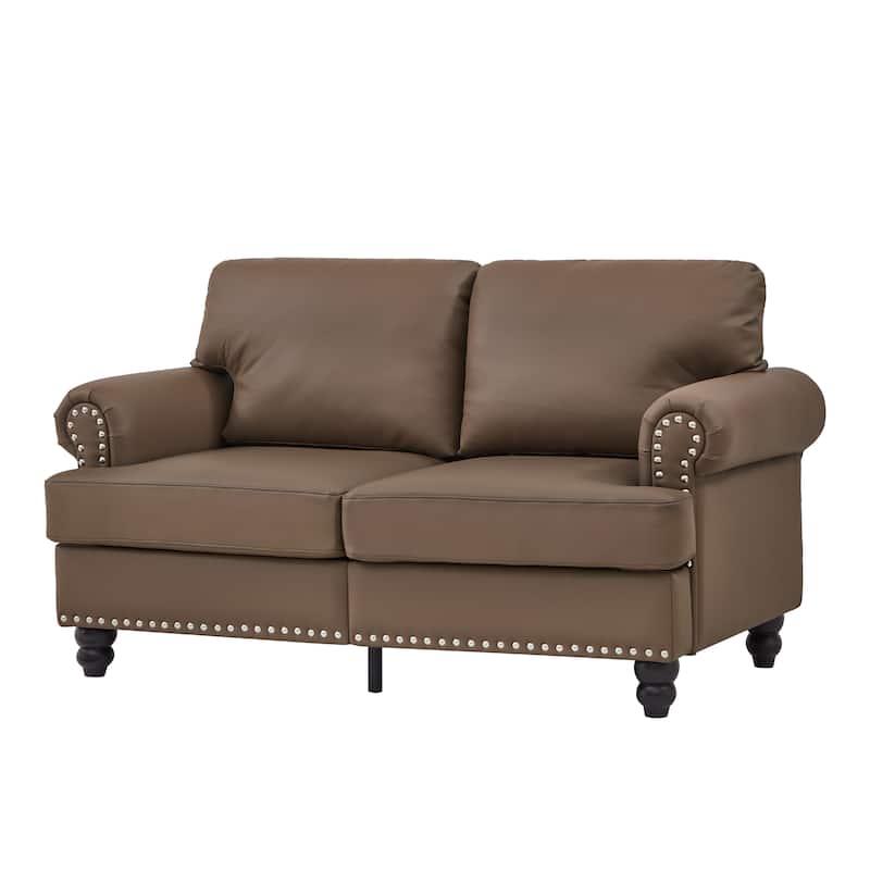 Roomfitters 59.5" Modern Classic Loveseat with Nailhead Trim, Upholstered Faux Leather Couch for Living Room