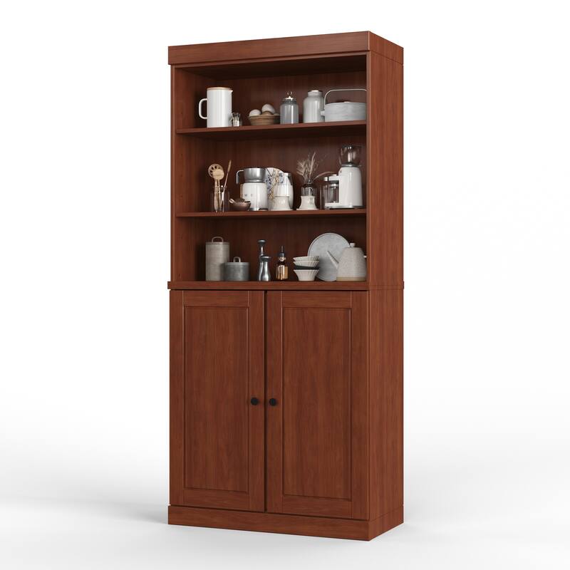 100% Solid Wood Kitchen Pantry Cabinet with 2 Clear Glass or Solid Wood Doors and 2-Drawer Organizer by Palace Imports