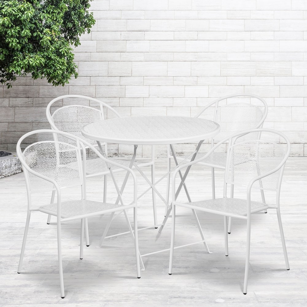 30-in. Round Steel Folding Patio Table Set w/ 4 Chairs