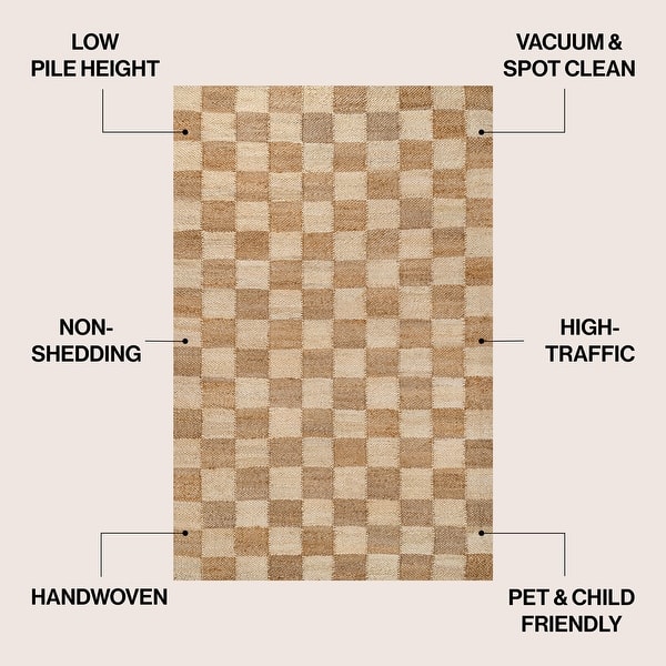 dimension image slide 3 of 4, JONATHAN Y Theo Modern Farmhouse Woven Jute Checkerboard Area Rug