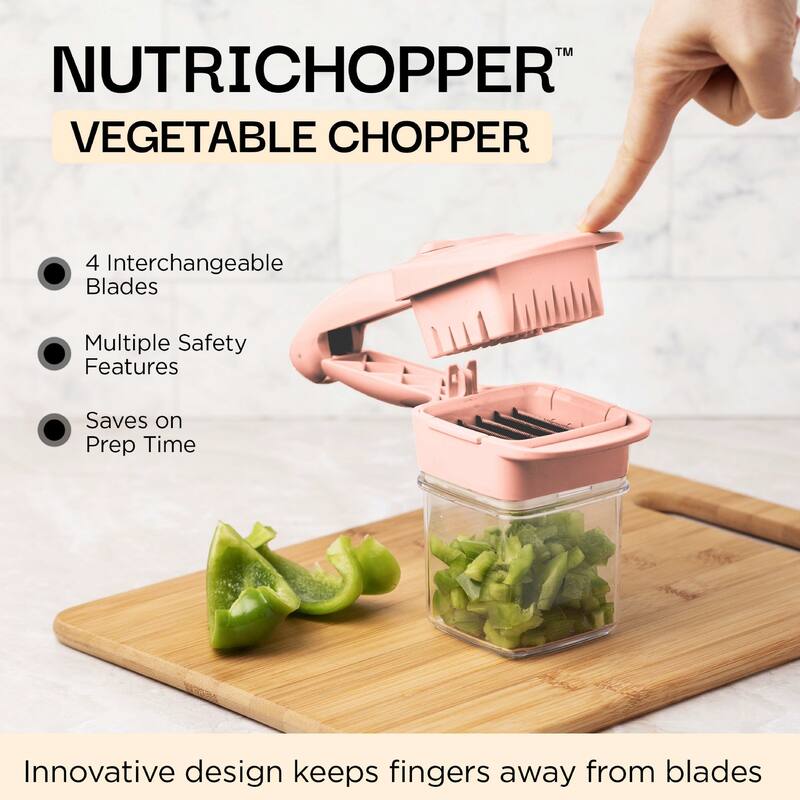 NutriChopper 7-Piece Handheld Vegetable and Fruit Chopper with 4 Blades and Container
