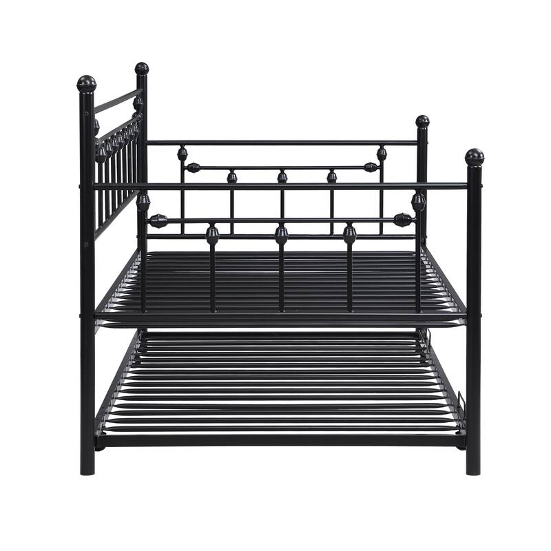Metal Daybed Frame with Trundle Twin Size Heavy Duty Steel Slats Support Platform Furniture