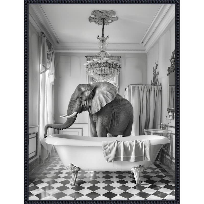 A Bathroom Occupied Elephant by Niky Rahner Framed Canvas Wall Art