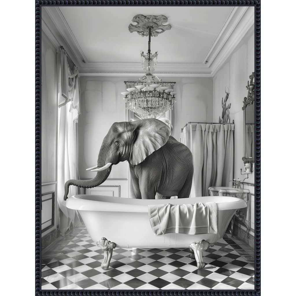 A Bathroom Occupied Elephant by Niky Rahner Framed Canvas Wall Art