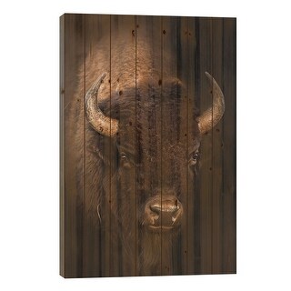 Bison In Light Print On Wood by Patsy Weingart - Multi-Color