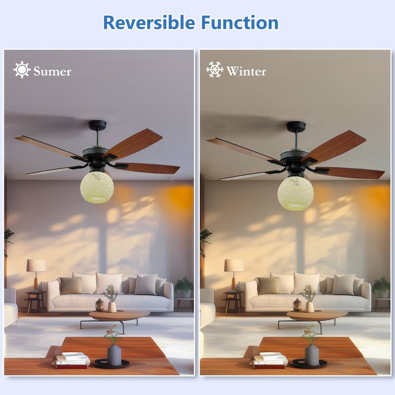 52 Inch Ceiling Fan with Lights and Remote Control, Reversible Airflow - N/A