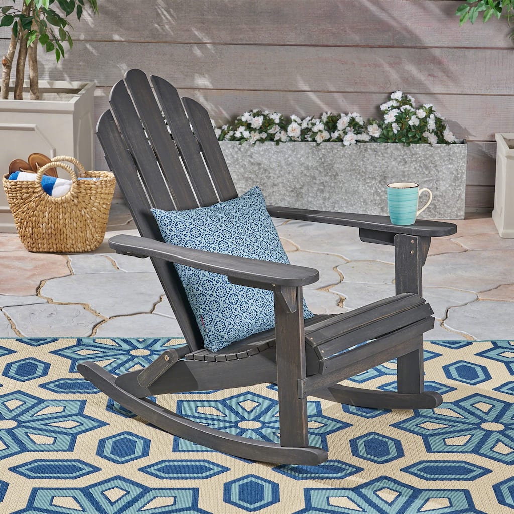 Roomfitters Outdoor Rocking Chair, Comfortable Wood Patio Seating for Relaxed Porch and Garden Lounging, Dark Grey