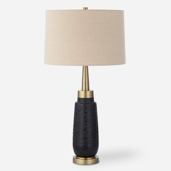 slide 2 of 7, Uttermost Spyglass Black Wood Grain Table Lamp - 31"H,   Shade 10"H x 16"Dia.