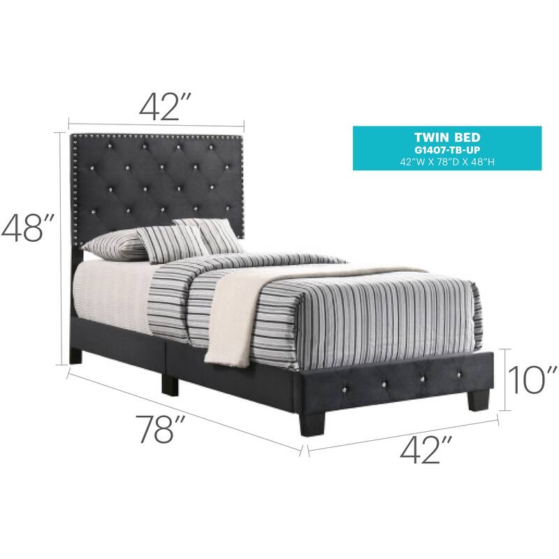 Medieval Twin Bed - Velvet Upholstered Bed Frame with Tufted Headboard & Footboard