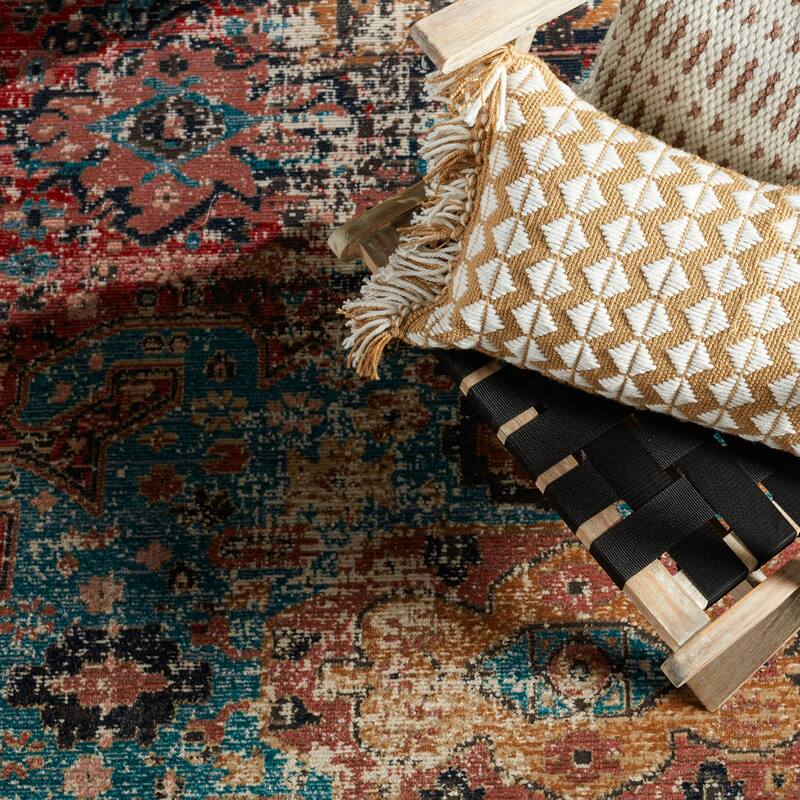 Presia Indoor/ Outdoor Medallion Red/ Teal Area Rug
