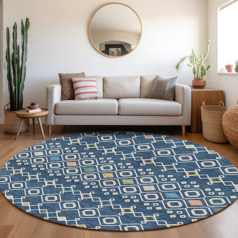 Premium Washable Super Soft Moroccan Global Mayfield Rug - Navy - 8' x 8'