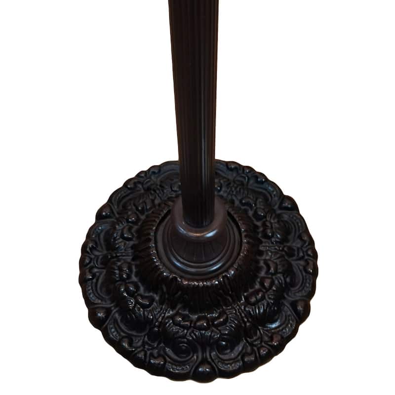 Black Metal Torchiere Floor Lamp with Red Stained Glass Dragonfly Shade - 14” x 14” x 69” (D x W x H)