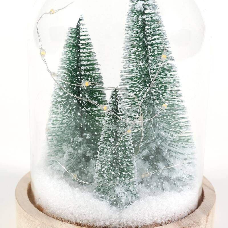 Lighted Snowy Christmas Tree Battery-Operated Glass Globe Holiday Decoration