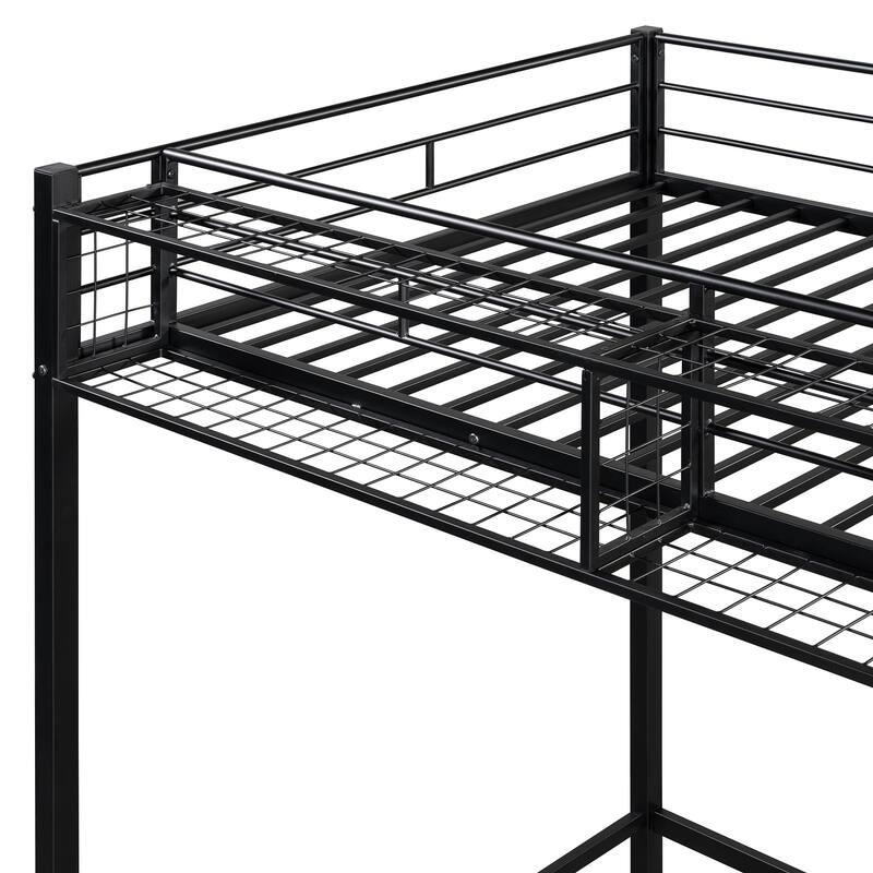 Twin Size Metal Loft Bed with Upper Grid Storage Shelf and Lateral Storage Ladder