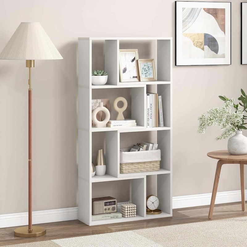48" 4-Tier Modern Storage Organizer 8-Cube Geometric Bookshelf