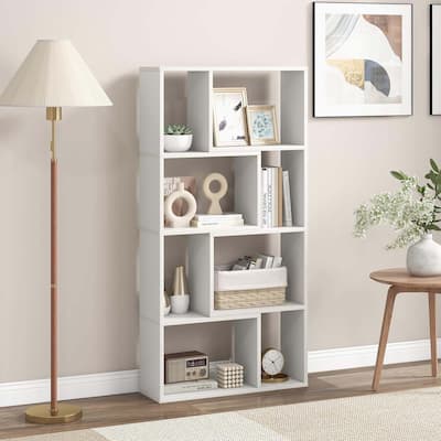 48" 4-Tier Modern Storage Organizer 8-Cube Geometric Bookshelf