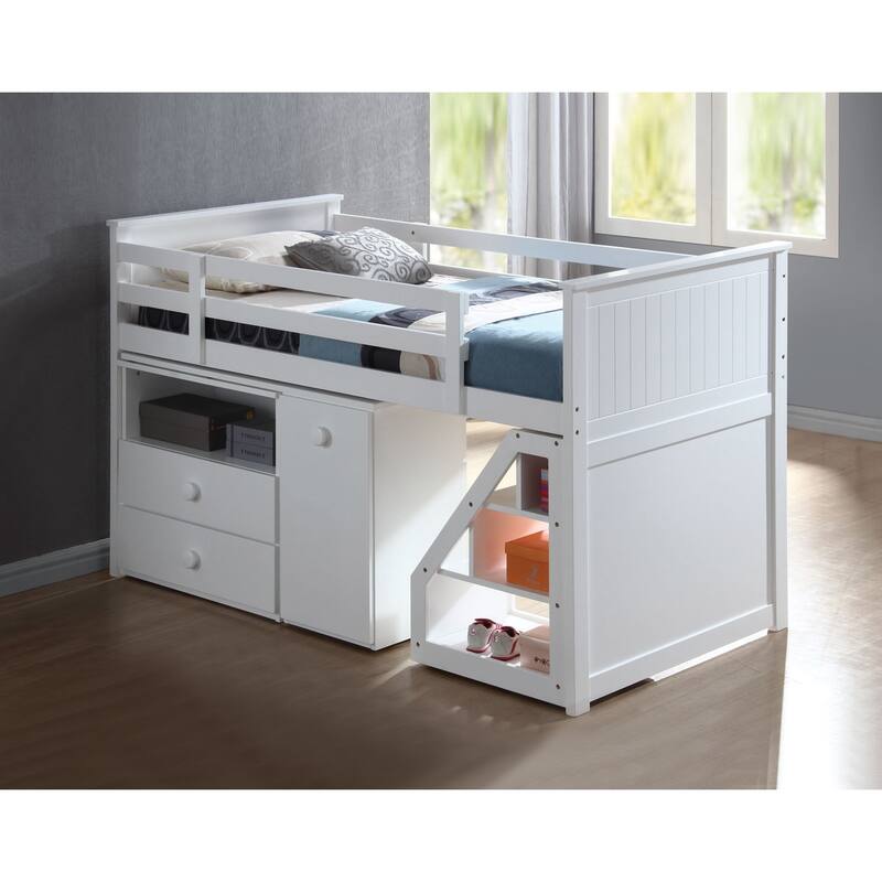 White Twin Loft Bed Set with Storage Desk & Drawers, Space-Saving Modern Design