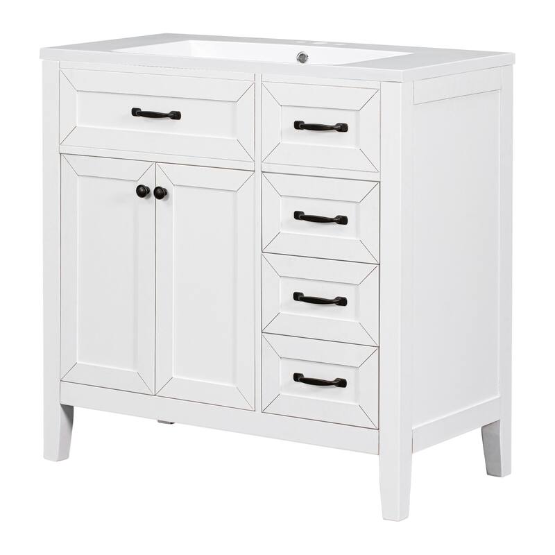 36 in.W MDF Freestanding Bathroom Vanity Set with Integrated Sink, Drawers and Doors - 36" x 18" x 36"