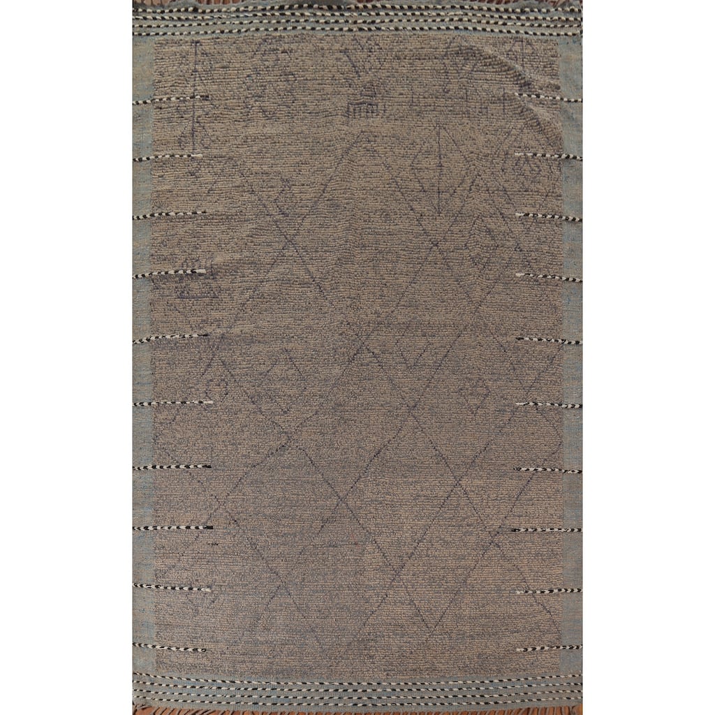 Earth Tone Moroccan Oriental Area Rug Hand-Knotted Brown Wool Carpet - 7'9"x 12'0"