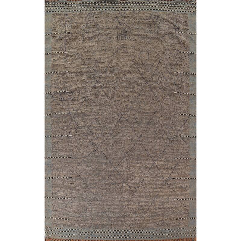 Earth Tone Moroccan Oriental Area Rug Hand-Knotted Brown Wool Carpet - 7'9"x 12'0"