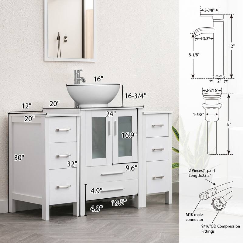 48" Bathroom Vanity Set Vessel Sink Faucet W/ Small Cabinet Combo