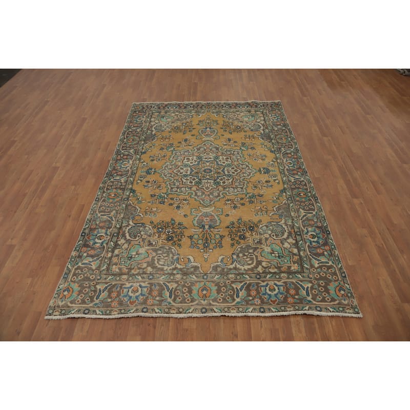 Hand Knotted Oriental 100% Wool Carpet Traditional Floral Oranges & Rust Tabriz Area Rug - 9' 5'' X 6' 4''