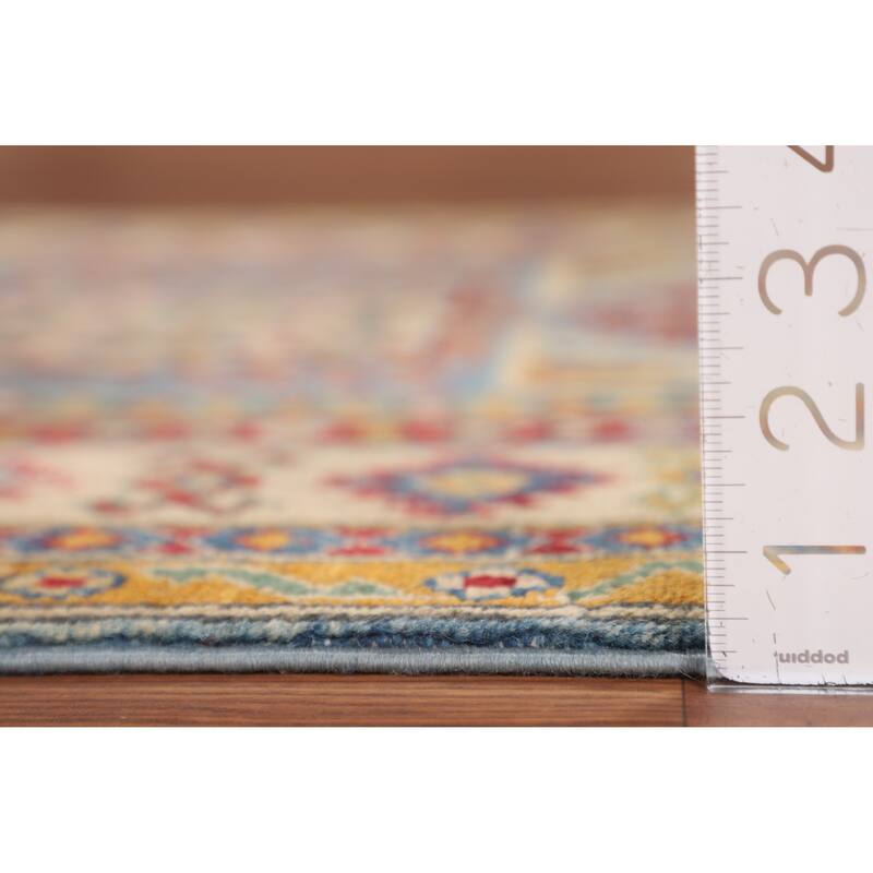 Geometric Kazak Accent Rug Handmade Foyer Wool Carpet - 3'2" x 4'8"