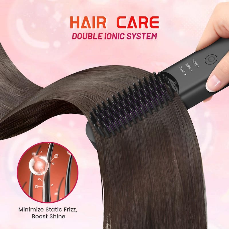 Cordless Hair Straightener Brush - Portable Ionic Hot Comb