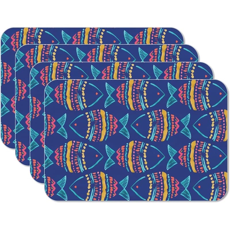 Along The Coast 4 Pack Reversible Easy Care Flexible Plastic Placemats Made in The USA BPA Free Easily Wipes Clean - multi - Set of 4