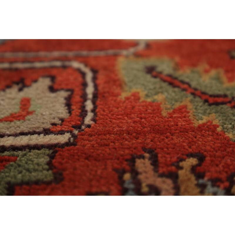 Heriz Serapi Indian Rug Hand-Knotted Medallion Orange Wool Carpet - 9'0"x 11'11"