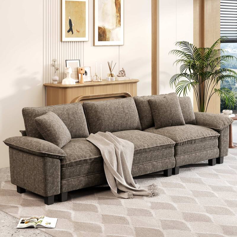 MAISON ARTS Cloud Modular Deep Seat Sofa, Chenille or Corduroy Sectional Couch with Removable Arms, 1–4 Seater - Smoky Grey ( 3 Piece ) - Symmetrical