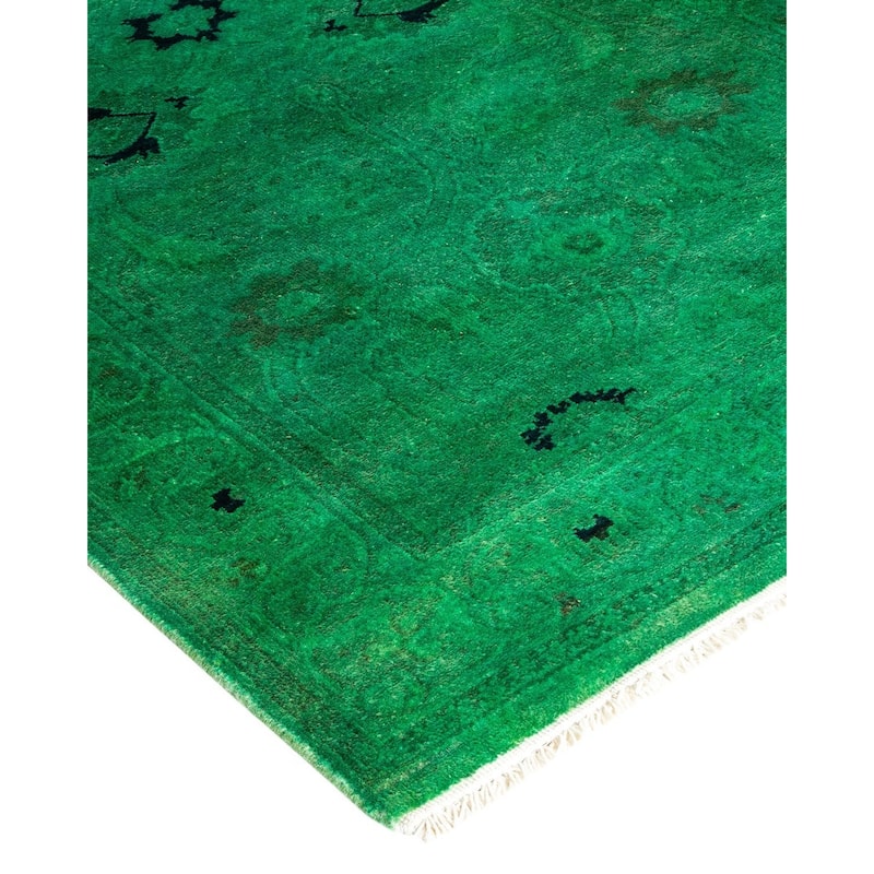 Overton Hand Knotted Wool Vintage Inspired Modern Contemporary Overdyed Green Area Rug - 2' 7" x 23' 1"