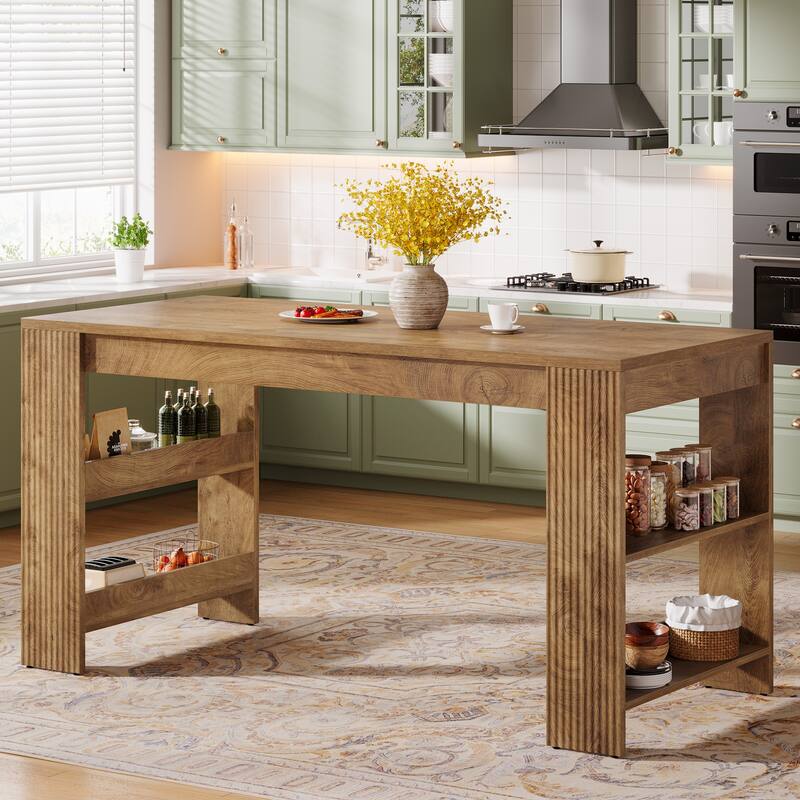 Farmhouse Kitchen Island with Storage Shelves