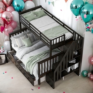 Simple Twin over Full Bunk Bed With Drawer,Storage And Guard Rail