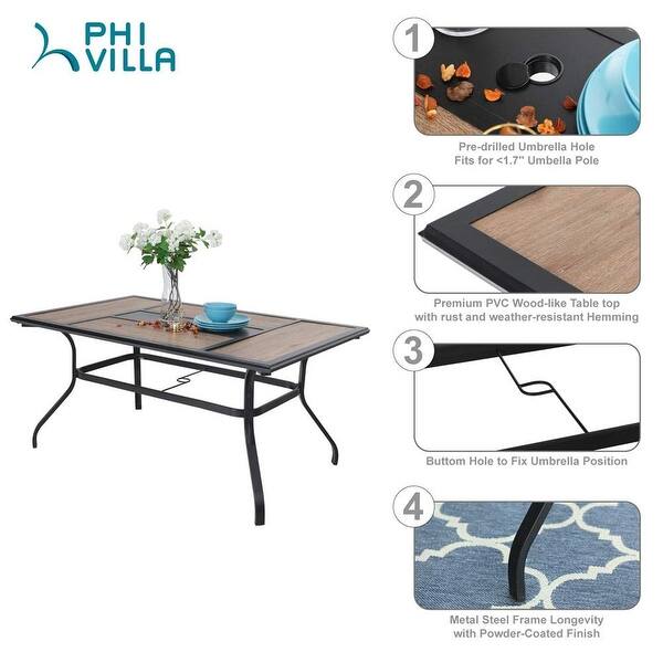 Phi Villa Wood Look Patio Dining Table With Umbrella Hole Overstock 32046263