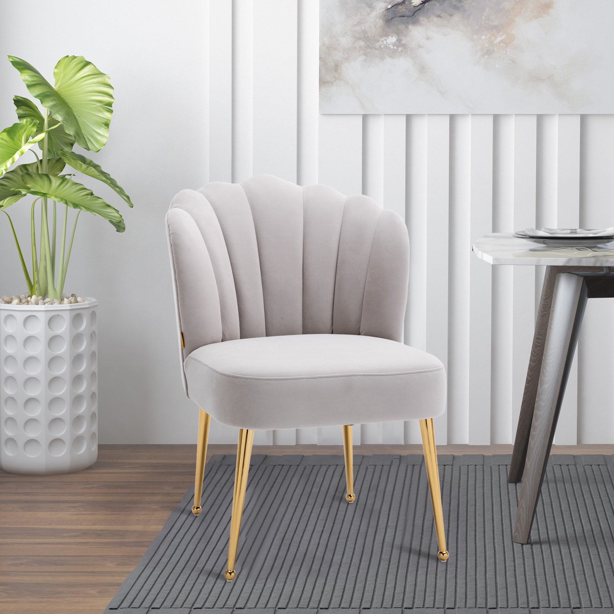 Modern Light Grey Seashell Design Velvet Accent Dining Side Chair