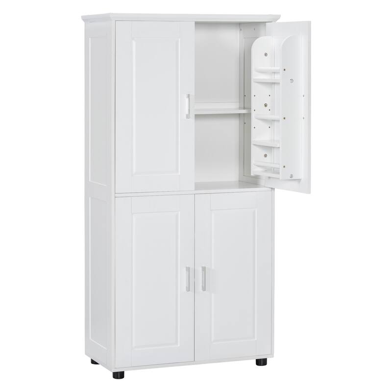 Tall and Wide Bathroom Floor Storage Cabinet, Bathroom Storage Unit, Freestanding Cabinet with 4 Doors, Adjustable Shelves