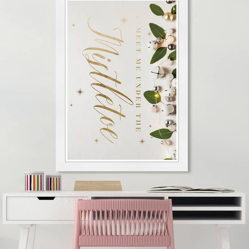 Wynwood Studio Prints Holiday and Seasonal Under the Mistletoe White and Metallic Gold Glam Wall Art Canvas Print - White