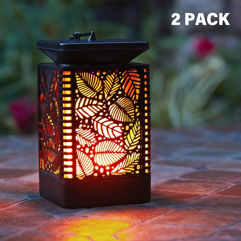WaLensee Outdoor Solar Lantern Light with Flickering Flame (Set of 2)