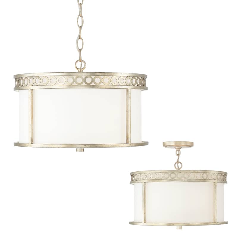 Isabella 4-light Winter Gold Dual Mount Semi-Flush/ Pendant w/ White Fabric Shade
