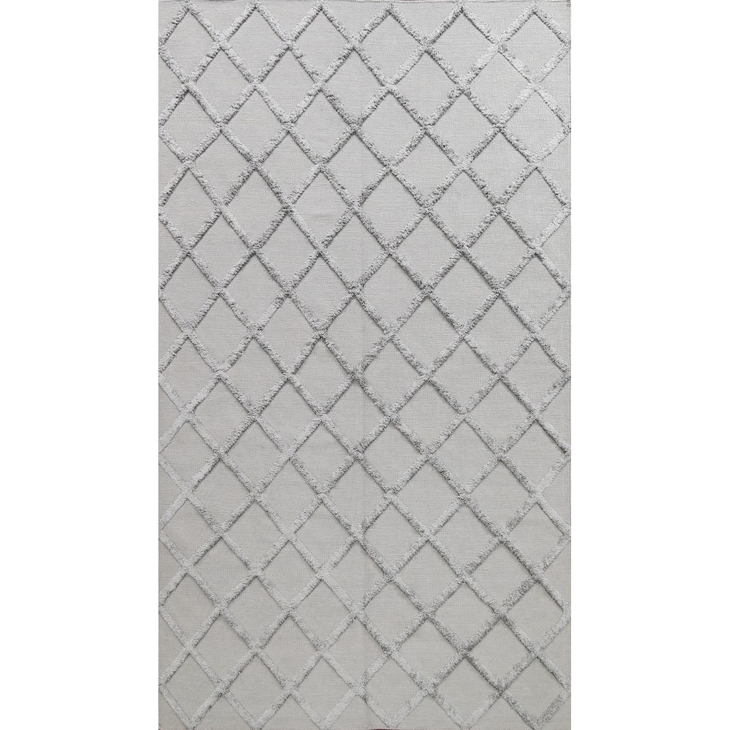 Wool/ Viscose Modern Oriental Kilim Trellis Area Rug Hand-woven - 6'1" x 8'7"