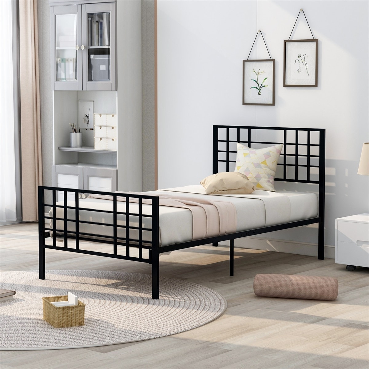 Merax Twin Metal Bed Frame with Headboard and Footboard - Bed Bath