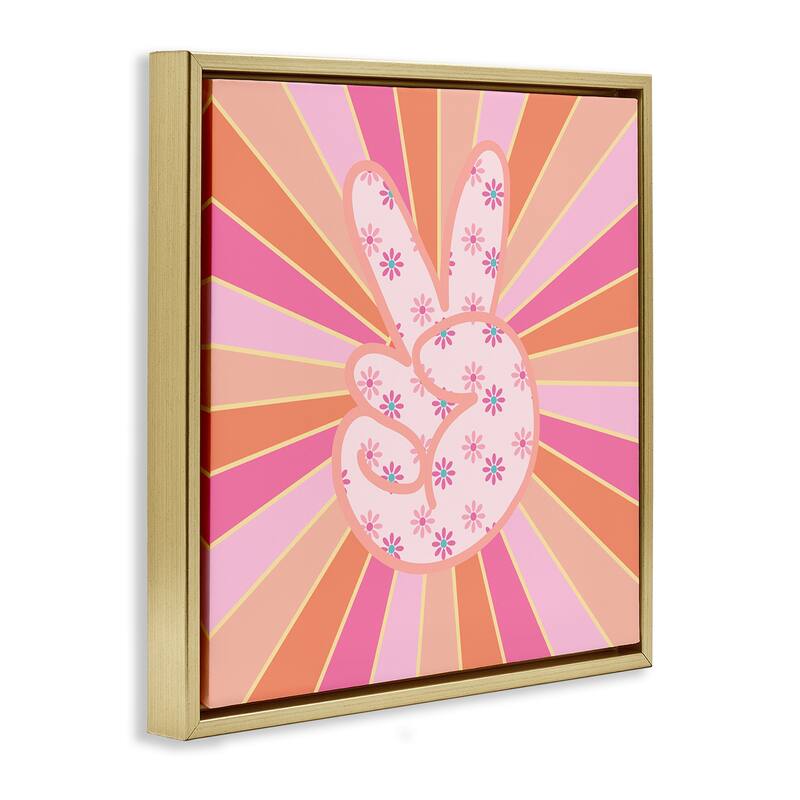 Stupell Beaming Peace Sign Hand Framed Floater Canvas Wall Art Design By Jesse Keith