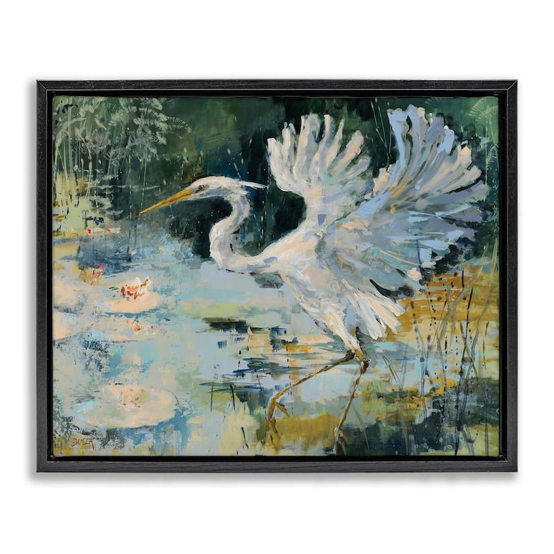 Stupell Heron with Spread Wings Framed Floater Canvas Wall Art Design By Dusza - 21 x 17 - Black